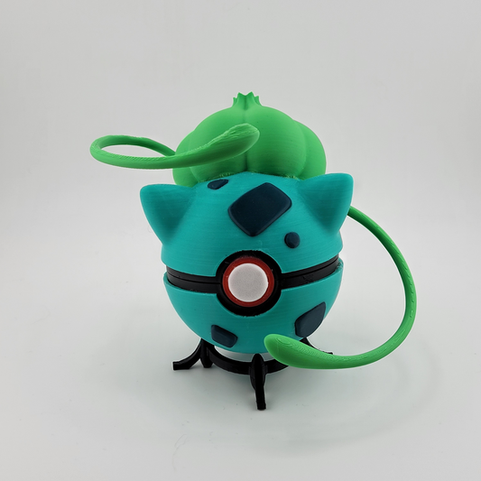 Bulbasaur Pokeball 3D printed toy with grass-type design, ideal for Pokemon fans.