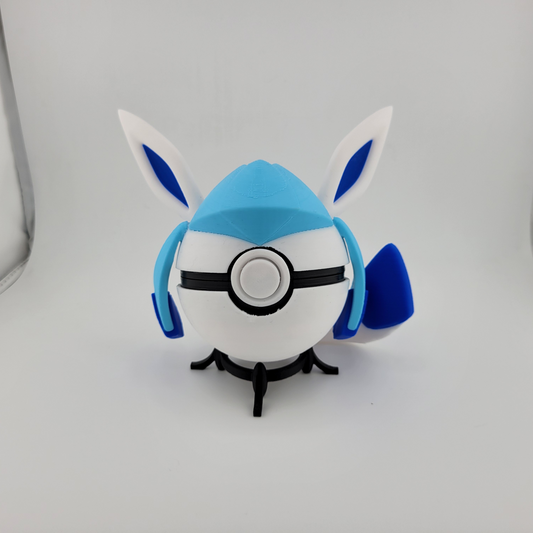 Glaceon Pokeball with blue and white design featuring ears and tail.