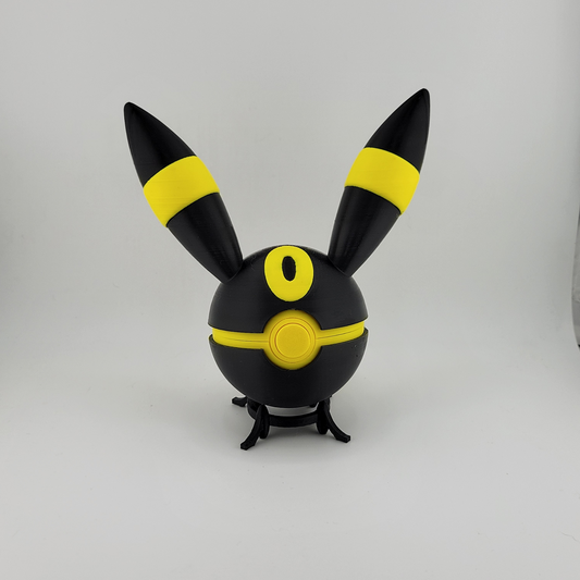 Umbreon Pokeall toy featuring black and yellow design, 3D printed collectible.