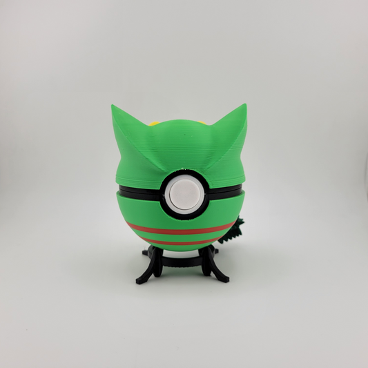 Sceptile Pokeball with grass-type design on a stand, ready for adventure.