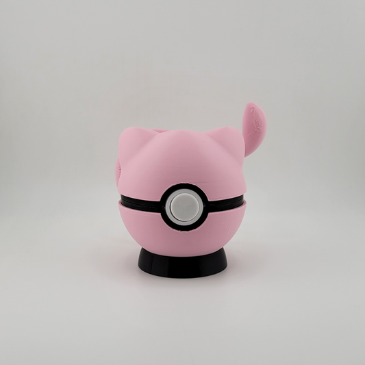 3D printed Mew Ball toy on white background.