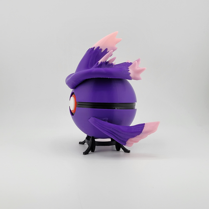 Mismagius-themed 3D printed Poké Ball with witch-like hat design.