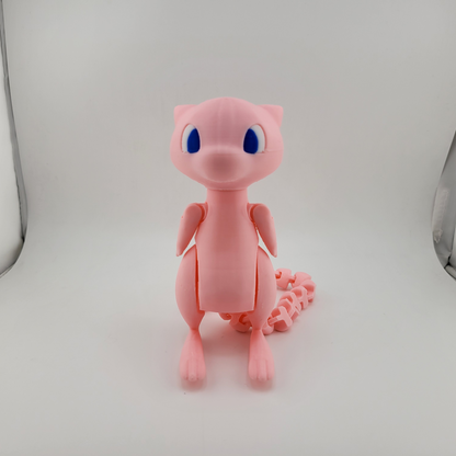 3D printed articulated Mew figure for Pokémon fans, showcasing dynamic poses and meticulous detail.