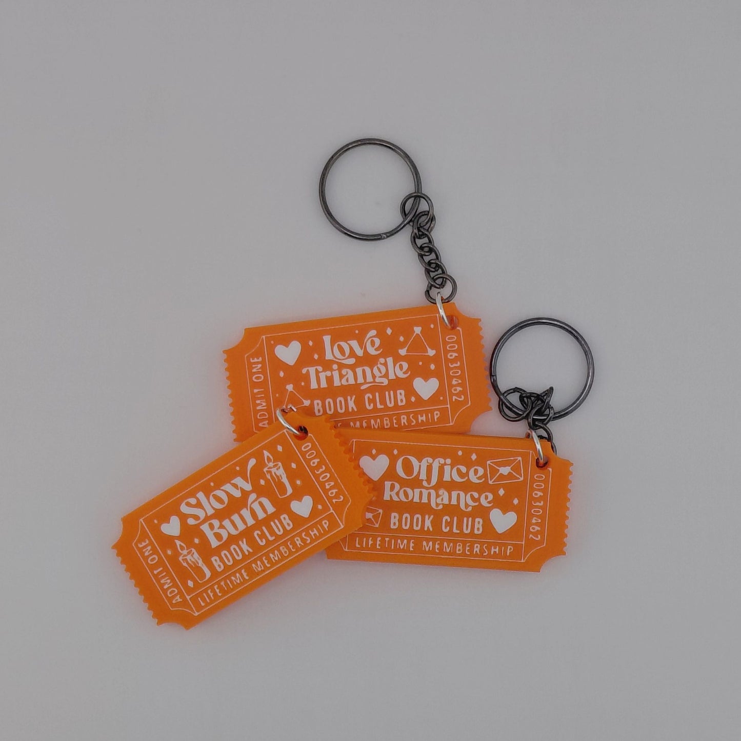 Book Trope Membership Keychain: Love Triangle, Slow Burn, & Office Romance